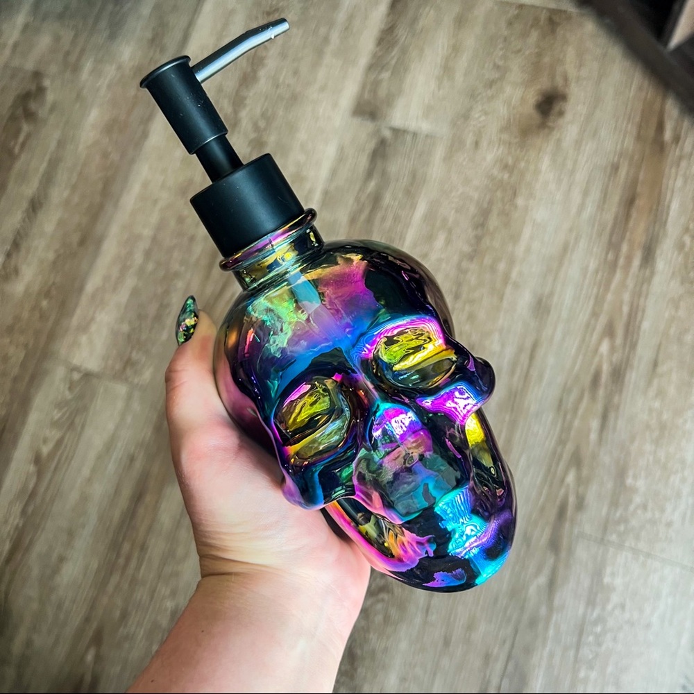 Halloween Rainbow Holographic Skull Glass Soap Dispenser